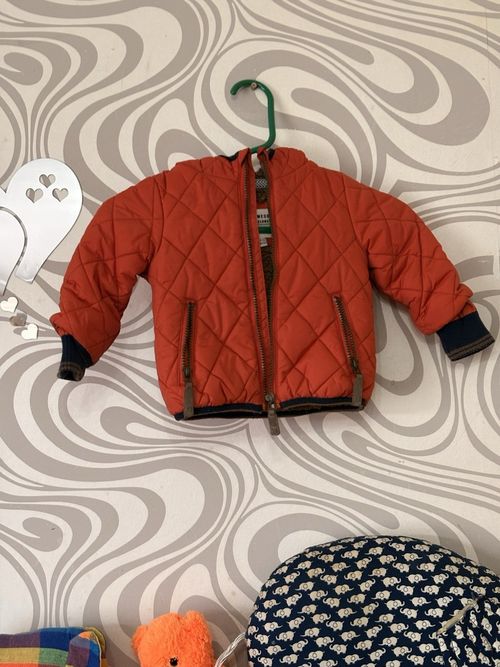 Marks & Spencer Baby Orange Quilted Hooded Jacket Full Zip Polyester 9-12M