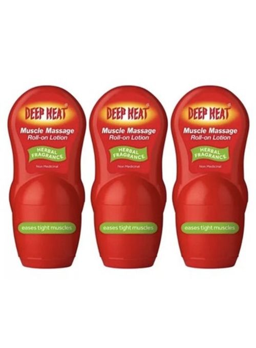 Deep Heat Muscle Massage Roll-On Lotion 3 x 50ml Fast Pain Relief