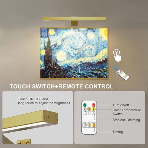 Wireless Picture Lights Rechargeable Art Display Light Dimmable Light w/ Remote — image 4