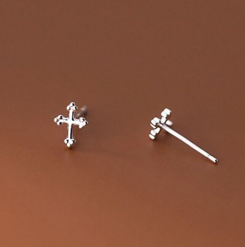 Shiny Solid 925 Sterling Silver Tiny Cute Religious Cross Stud Earrings Gift UK