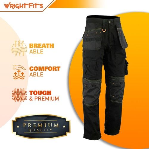 Mens Cargo Work Trousers Heavy Duty Knee Pads Holster Pockets Combat Workwear