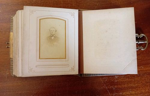 Antique Victorian Leather Photo Album 36 Cabinet Cards CdV D.R.P. ANGEM — image 13
