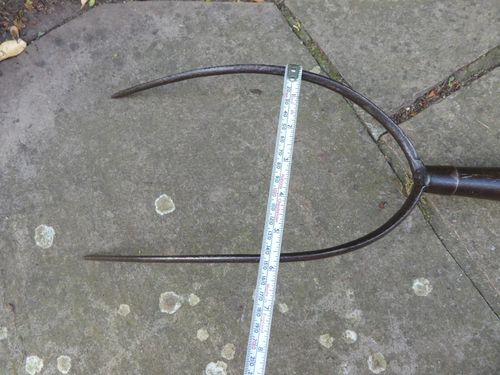 Vintage Pitch Fork - hay fork - 2 Prong Old Farm Tool. Long wooden handle. — image 4