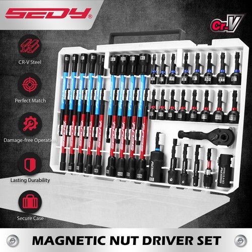 41PC Magnetic Impact Nut Driver Set MM & Inch Standard & Deep w/ Socket Adapters