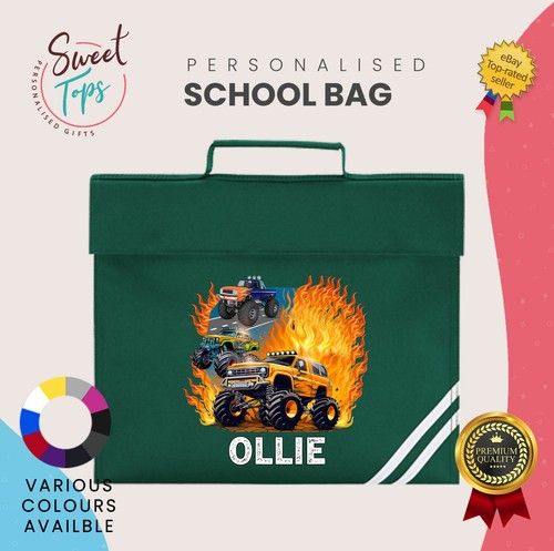 Monster Truck Personalised School Book Bag Back to School