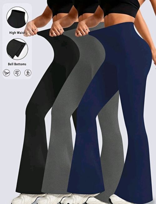 Women’s Black High Waist Flared Leggings Bell Bottom Stretch Elastic Waist