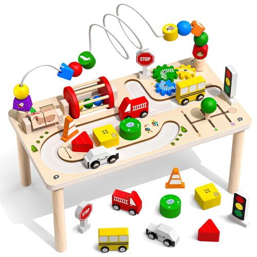 DICAO Baby Activity Table for 1 Year Old Boy Toys, 8 In 1 Montessori Brown  — image 1