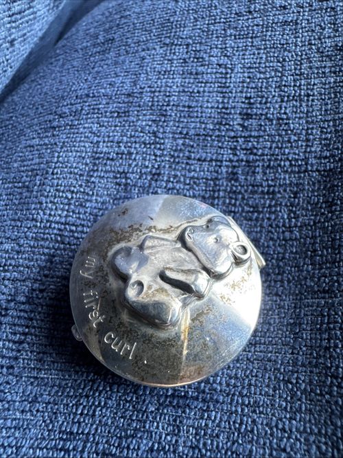vintage sterling silver teddy bear my first curl box Baby Keepsake — image 3