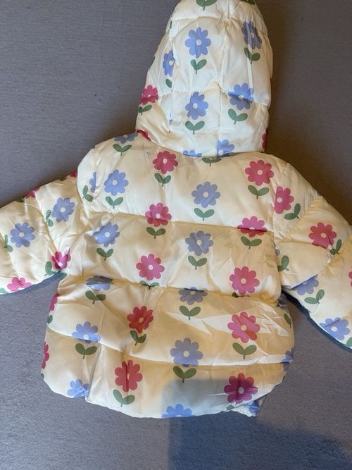 #301 Baby Girls Floral Puffer Jacket M&S 3-6 Months Hooded Winter Coat