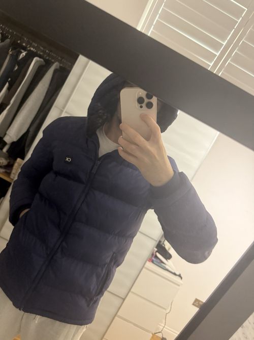 Calvin Klein Golf Men's Blue Hooded Puffer Jacket Size S Full Zip Pockets — image 2