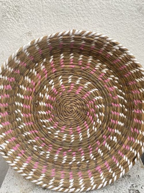 Large Moroccan Woven Wall Basket 45cm Boho Palm Leaf Wool Decor Rustic Coastal