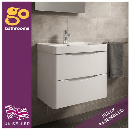 600mm White Gloss Wall Hung Bathroom Vanity Unit with Basin & Soft Close Drawers — image 6