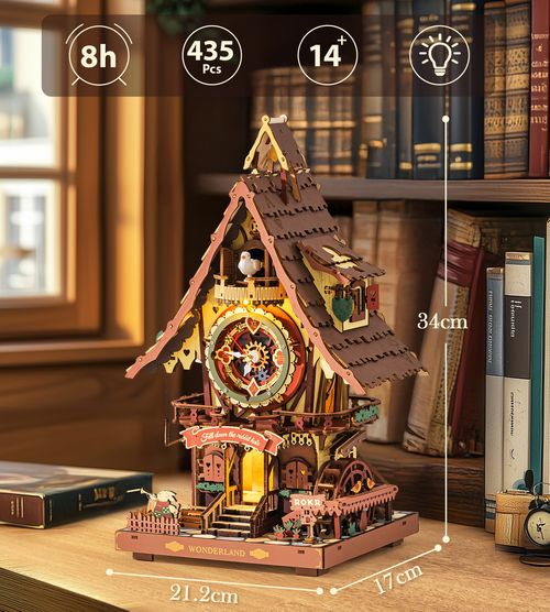 ROKR 3D Wooden Puzzle Cuckoo Clock Mechanical DIY Model Kit Home Decor Xmas Gift — image 9