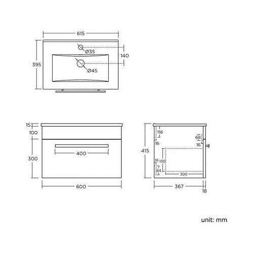 Bathroom Cabinet Vanity Unit Sink Basin Storage Ceramic Wall Hung White 600mm — image 3