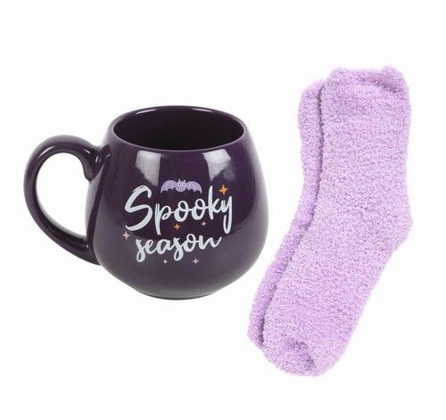 Spooky Season 2pc Purple Ceramic Mug & Socks Set
