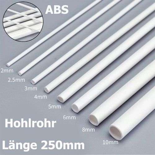2mm to 6mm White ABS Plastic Hollow Tube Round Rod DIY Model Craft Length 250mm