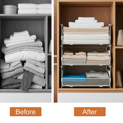 3X Stackable Metal Storage Organiser Drawer Pull out Stackable Clothes Basket — image 4