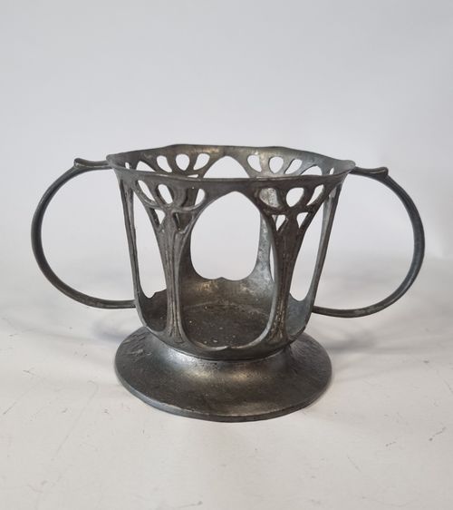 Antique Liberty Tudric Art Nouveau Pewter Glass Cup Holder No Liner — image 1