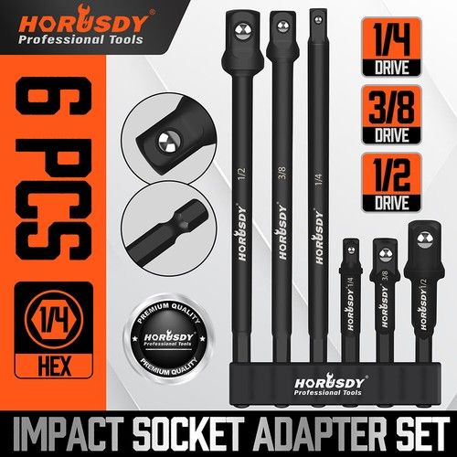 6-Piece Impact Socket Adapter 1/4" 3/8" 1/2" Driver 1/4" Hex Shank Impact Grade