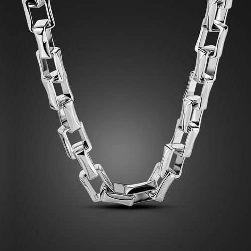 Real 925 Sterling Silver Thick Large Cube Link Chain Two Locks Necklace for Men