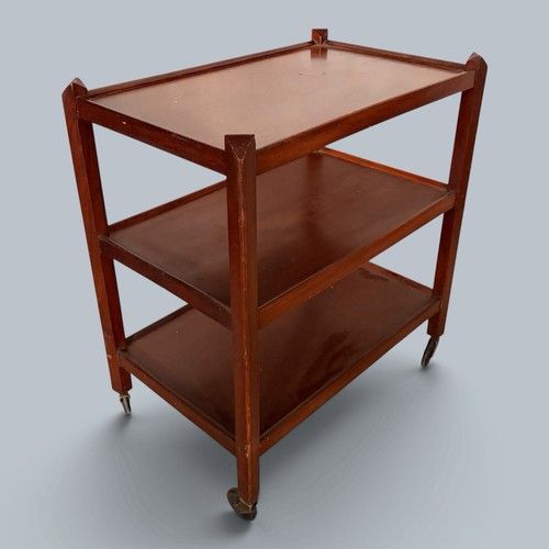 Mid-Century Three-Tier Wooden Drinks Trolley / Bar Cart on Castors
