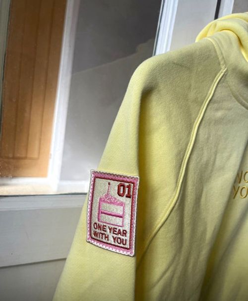 Sincerely Yours Yellow Pullover Hoodie Women’s Size S Hooded Pockets Embroidered