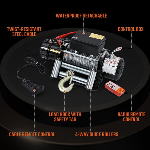Electric Winch 12v 13500lb Steel Wireless Remote & Handheld Controller Workshop — image 8