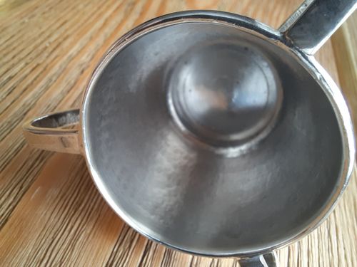 A. E. Jones Arts & Crafts Silver Mustard Pot With Spoon And Ruskin Pottery Liner — image 14
