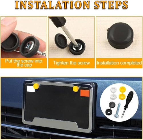 6 x NUMBER PLATE CAR FIXING FITTING KIT SCREWS & CAPS HINGED BLACK YELLOW WHITE — image 5