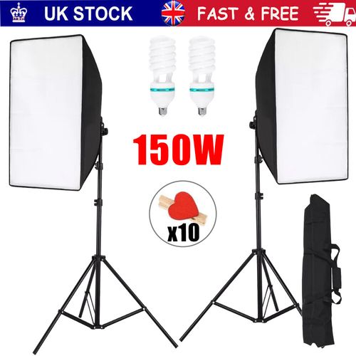 2 X 150W Softbox Lighting Kit Video Photo Soft Box Continuous Light Stand Studio — image 1