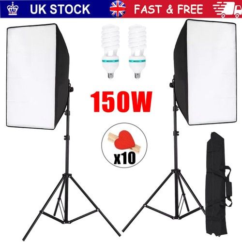 2 X 150W Softbox Lighting Kit Video Photo Soft Box Continuous Light Stand Studio
