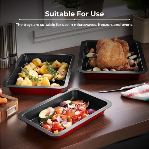 🔥3 PIECE LARGE NON STICK OVEN BAKING ROASTING PAN DISH ROAST TIN TRAYS SET BAKE — image 5