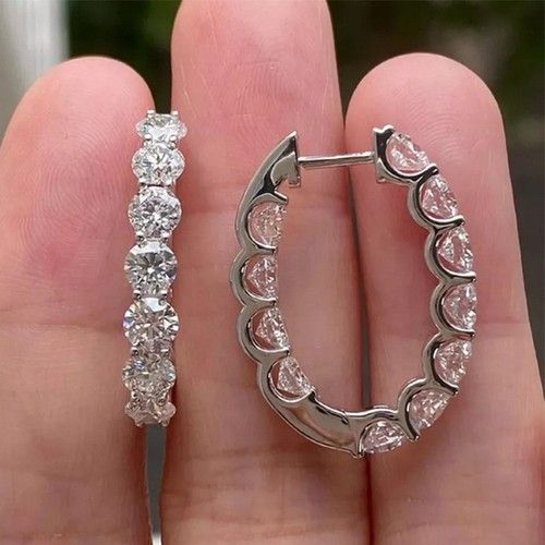 4 Ct Round Cut VVS1 Diamond Huggie Hoop Wedding Earrings 14K White Gold Finish