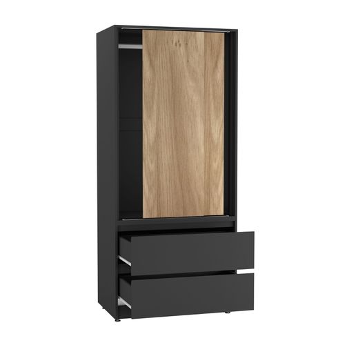 2 Sliding Doors Wardrobe 2 Drawer Bedroom Clothes Hanging Rail Storage Cupboard — image 6