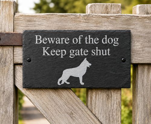 Beware of the dog Keep gate shut Slate Gate Wall House Plaque Sign ANY Dog Breed — image 1