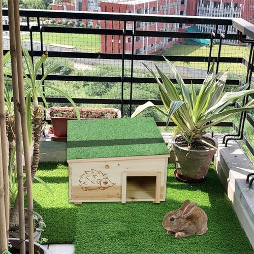 Raised Wooden Hedgehog House Animal Hibernation Shelter House with Green Roof — image 7