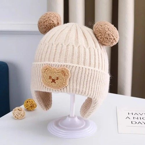 Baby wool hat cute bear ear protection hat children winter thickened warm