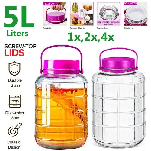 5L 8L 10L Glass Storage Jar Airtight Lid Handle Large Mouth Food Preserving Jars