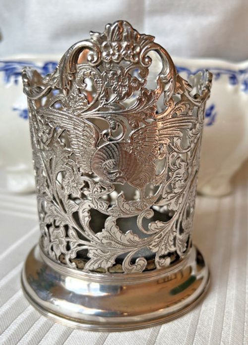 Antique Solid Silver ornated Wine Coaster or Vase, German? Dutch?