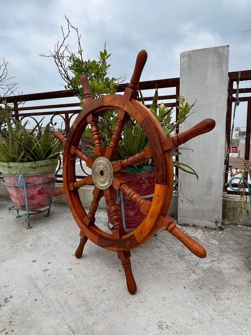 36 Inch Big Ship Steering Wheel Wooden Antique Teak Brass Nautical Pirate Ship's — image 7