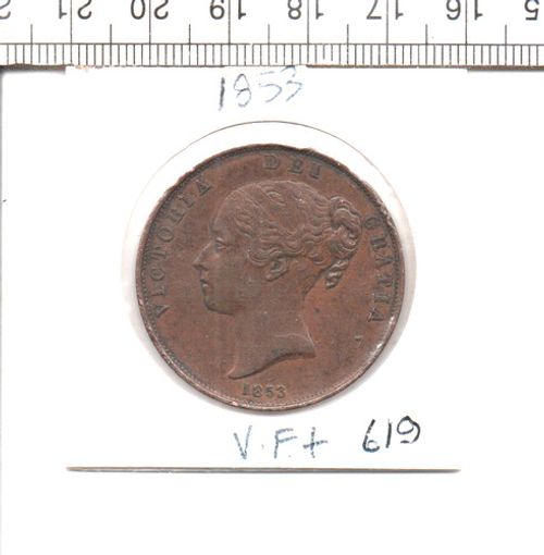 1853 YOUNG HEAD QUEEN VICTORIA COPPER VF+ PENNY COIN (619)