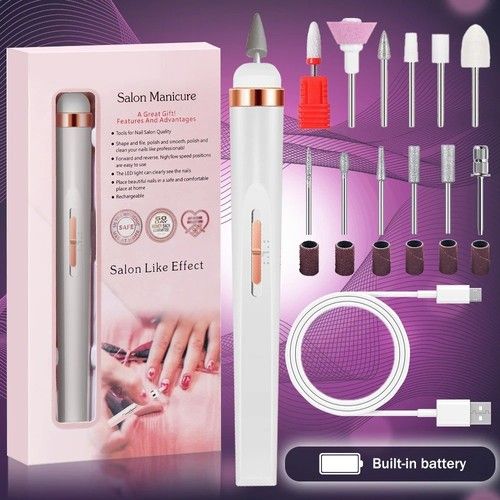 Electric Nail File Drill Portable USB Manicure Pedicure Machine Set Professional