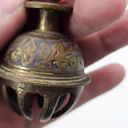 Brass Elephant Claw Bells Vintage Indian Temple Bell Pair Etched Design Chiming — image 7