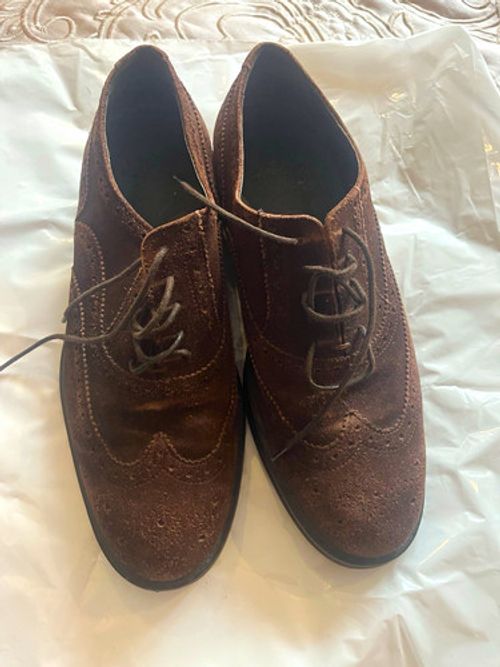 Men's Brown Suede Wingtip Brogue Lace Up Dress Shoes UK 7 Rubber Sole