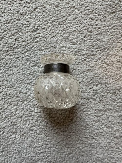 Crystal Glass Vintage Small Lidded Jar Vase Bottle Silver Hallmarked Round