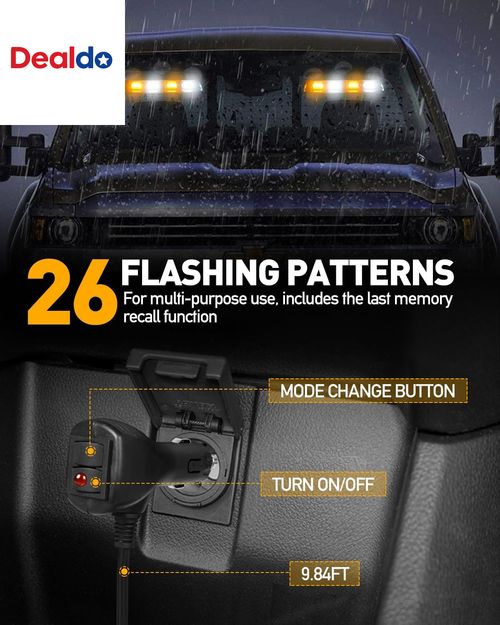 48 LED Emergency Dash Strobe Lights Amber White Warning Light Bar 12V — image 4