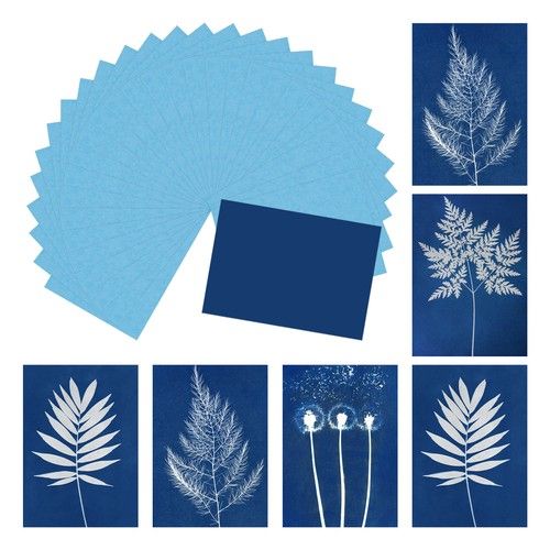 Cyanotype Paper,24 Sheet Sun Print Paper Blue Crafts, 2.9x4.1"