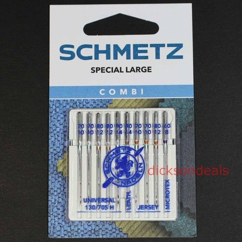 Schmetz Sewing Machine Needles Combi 10 Pack Universal, Leather, Jersey Microtex