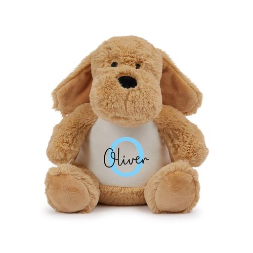 Personalised Brown Dog Plush Soft Toy with Name and Initial - New Baby Keepsake — image 2