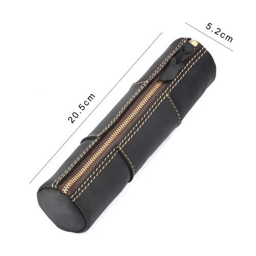 Vintage Leather Pencil Case Zipper Pen Pouch Coin Storage Bag UK